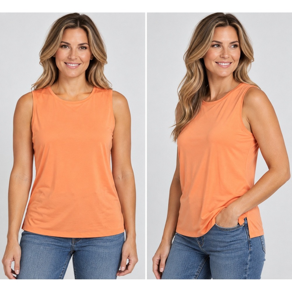 Susan Lawrence Orange Sleeveless Tank Top Crew Neck Stretch XL 80846
